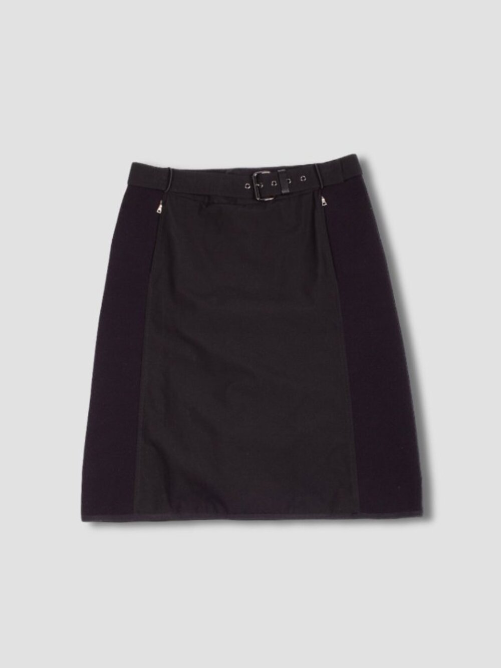 PRADA SPORT A/W 1999 Black Nylon Belted Midi Skirt Vintage Linea Rossa